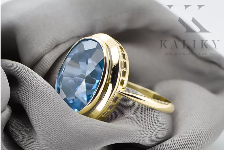 Vintage Inel Acvamarin Aur galben 14K vrc285y